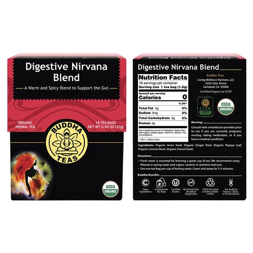BUDDHA TEAS ｜Organic Herbal Tea Bags Digestive Nirvana Blend 18pk