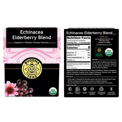 BUDDHA TEAS | Organic Herbal Tea Bags Echinacea Elderberry Blend 18pk