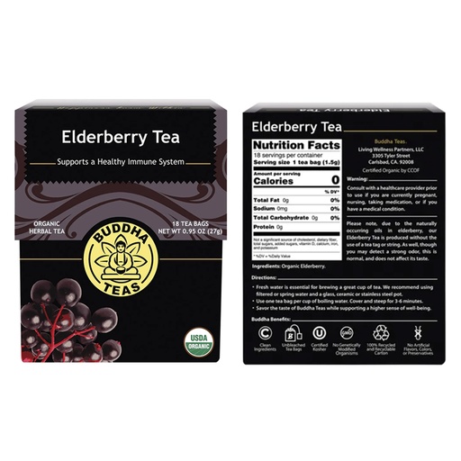 BUDDHA TEAS | Organic Herbal Tea Bags Elderberry Tea 18pk