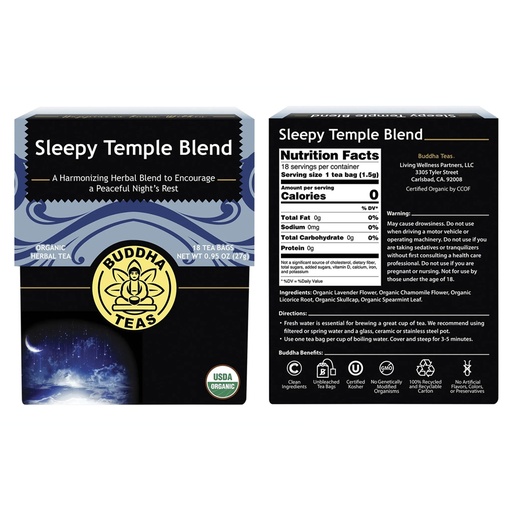 BUDDHA TEAS | Organic Herbal Tea Bags Sleepy Temple Blend 18pk