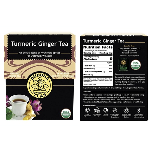 BUDDHA TEAS | Organic Herbal Tea Bags Turmeric Ginger Tea 18pk