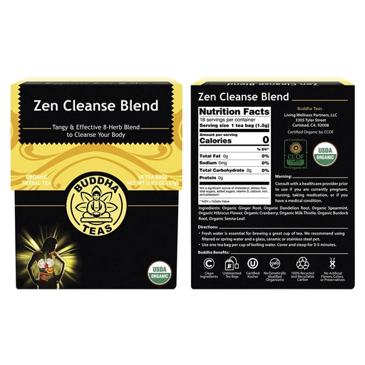 BUDDHA TEAS | Organic Herbal Tea Bags Zen Cleanse Blend 18pk