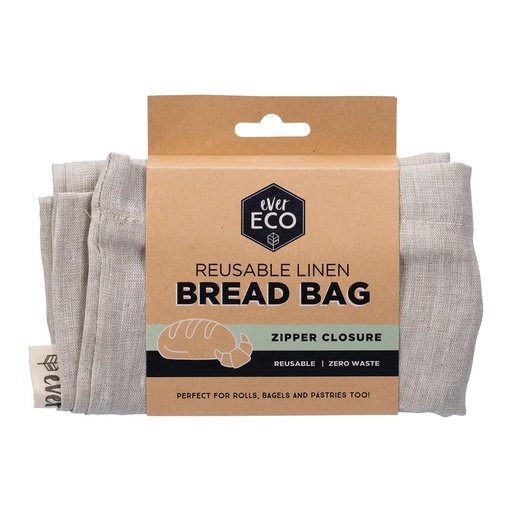 EVER ECO | Reusable Linen Bread Bag Zipper Closure, 32x40cm