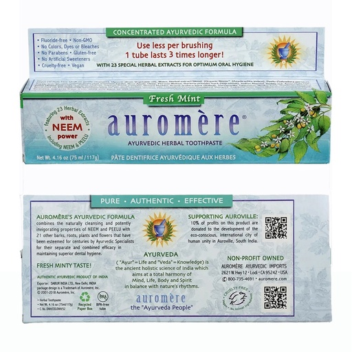AUROMERE | Toothpaste Ayurvedic Fresh Mint Fluoride Free 117g