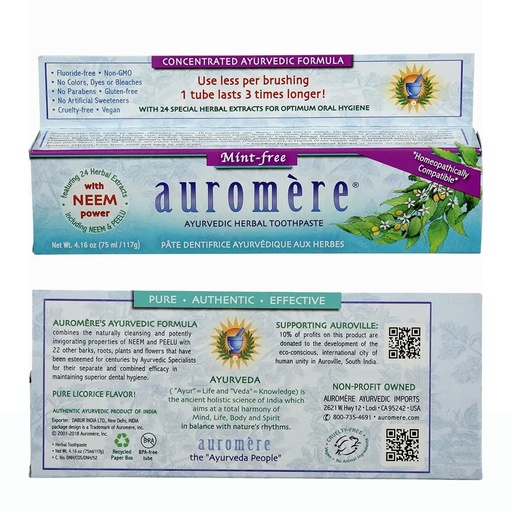 AUROMERE | Toothpaste Ayurvedic Mint Free Fluoride Free 117g