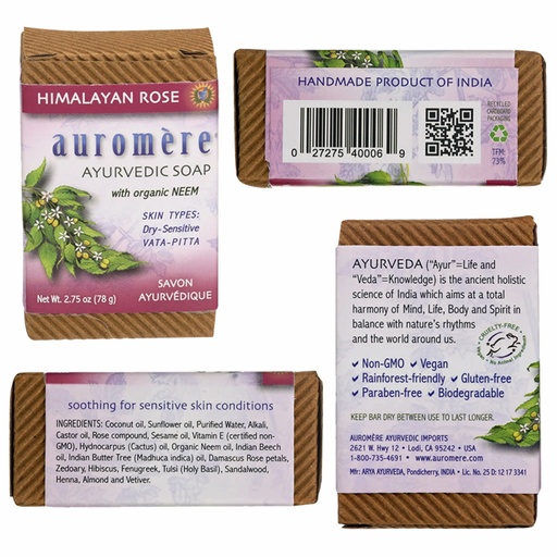 AUROMERE | Neem Soap Ayurvedic Himalayan Rose 78g