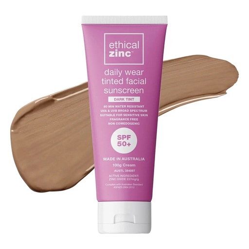 ETHICAL ZINC | Daily Wear Tinted Facial Sunscreen Dark Tint SPF 50+, 100g