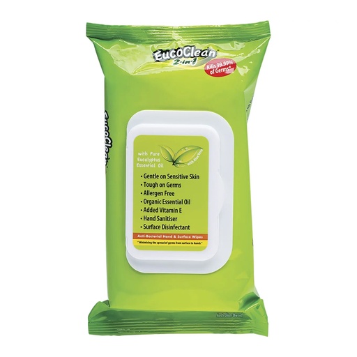 EUCOCLEAN | Anti-Bacterial Wipes 2-in-1 Hand & Surface, pack of 60pk