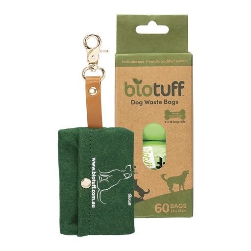 BIOTUFF | Dog Waste Bags & Dispenser 4 x 15 Bag Rolls 60pk