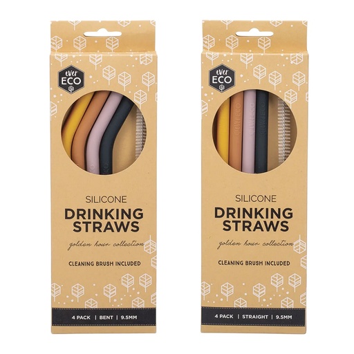 EVER ECO | Silicone Straws Golden Hour Collection, Pack of 4pk