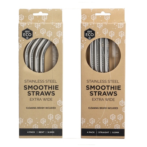 EVER ECO | Stainless Steel Straws Smoothie, pack of 4pk
