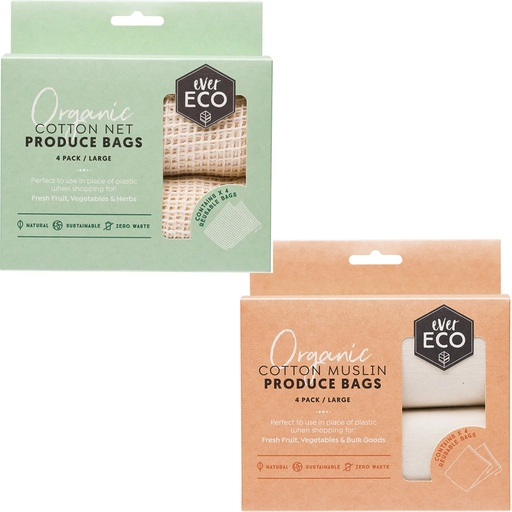 EVER ECO | Reusable Produce Bags Organic Cotton, 4pk - assorted