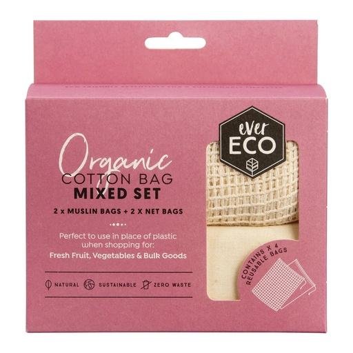 EVER ECO | Reusable Produce Bags Organic Cotton Mixed Set 4pk