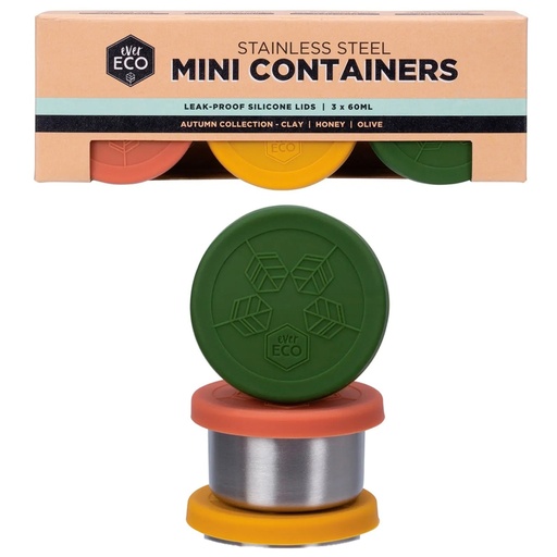 EVER ECO | Stainless Steel Mini Containers Autumn Leak Resistant, 60ml - Pack of 3pk