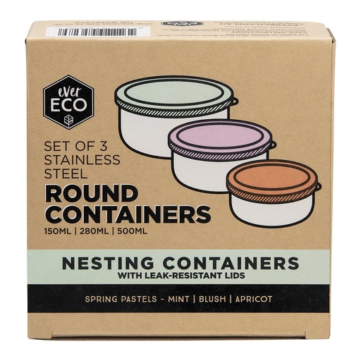 EVER ECO | Stainless Steel Round Nesting Containers Spring Pastels, pack of 3pk