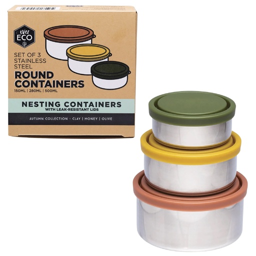 EVER ECO | Stainless Steel Round Nesting Containers Autumn Collection, pack of 3pk