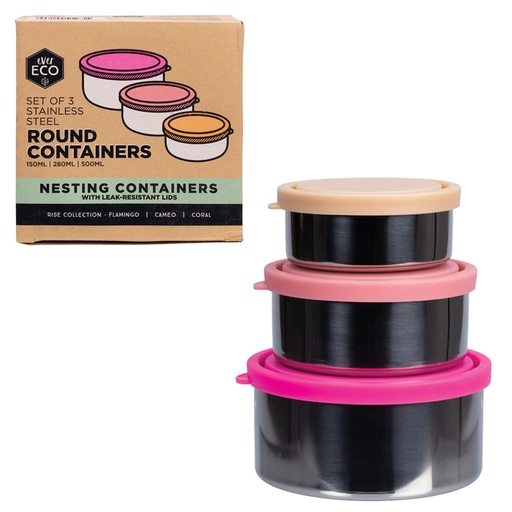 EVER ECO | Stainless Steel Round Containers Rise Leak Resistant, pack of 3pk