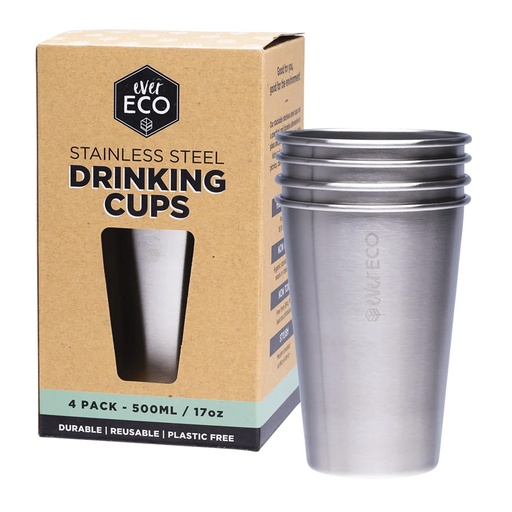 EVER ECO | Stainless Steel Drinking Cups, 500ml - pack of 4 pk